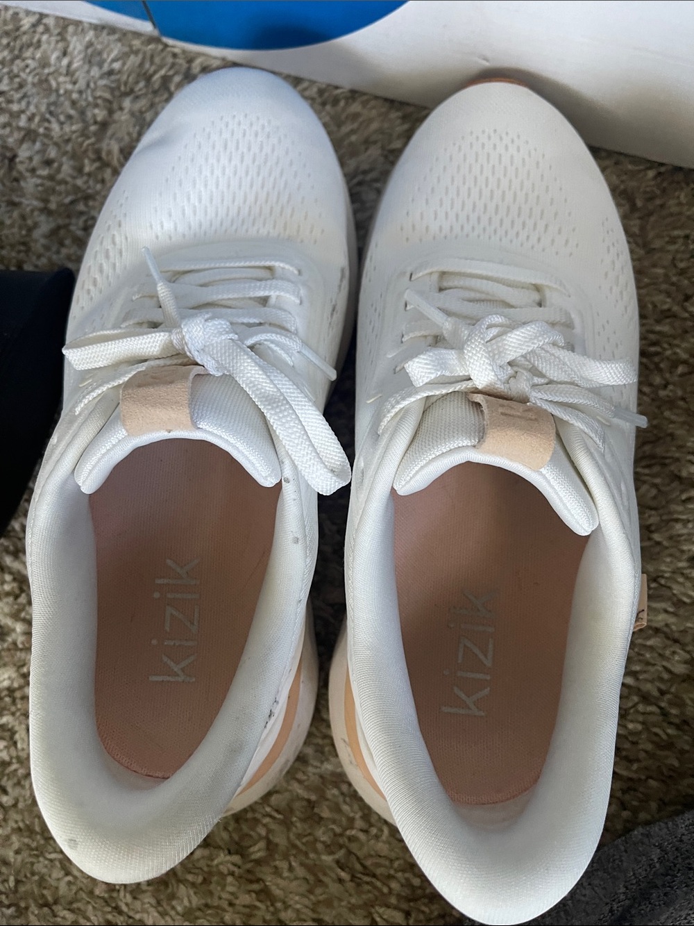 Kizik Women's White Sneakers with Blush Accents - Slip-On Comfort